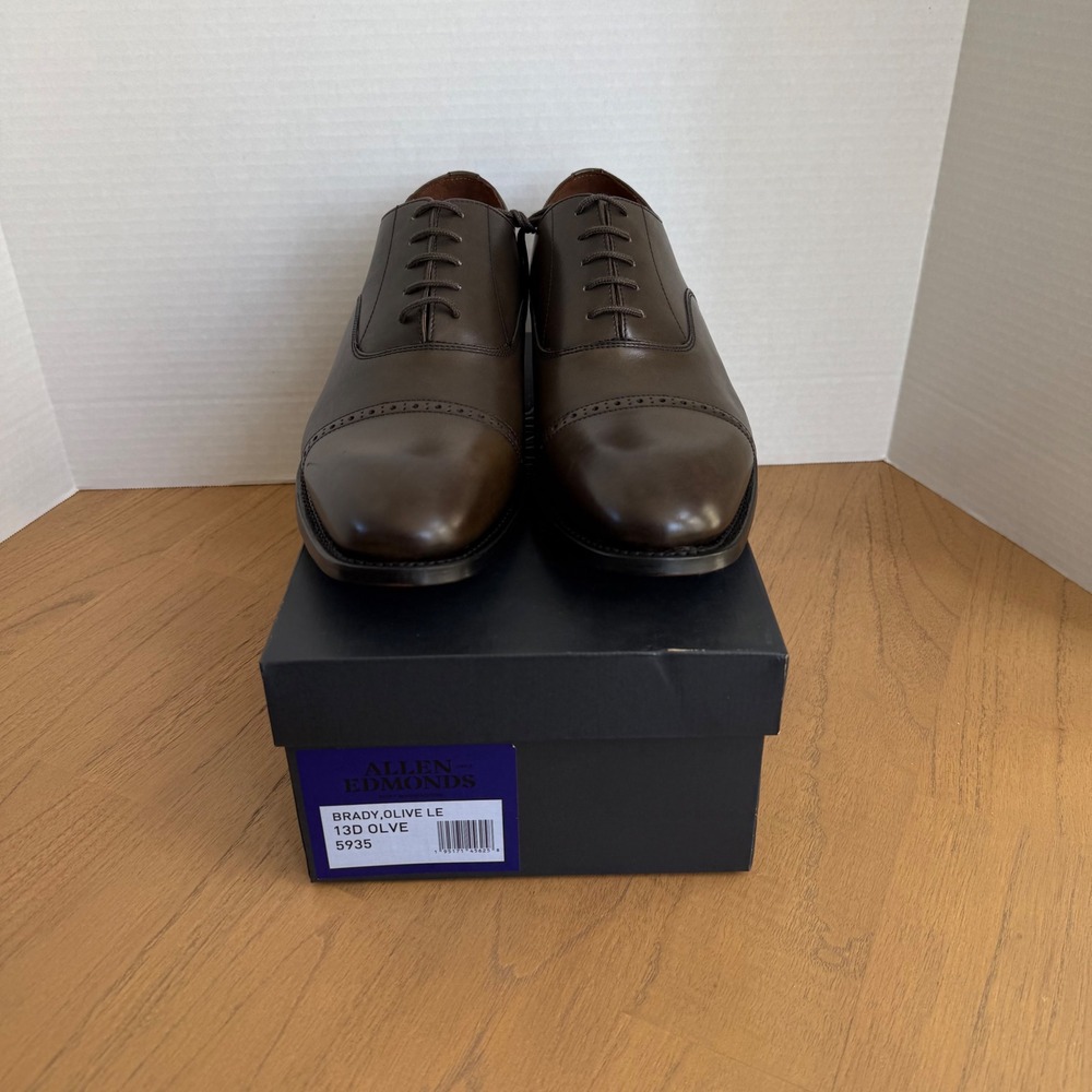 Allen Edmonds Brady Oxford Men Size 13D Olive Green Leather Cap‎ Toe 5935 - Picture 5 of 13
